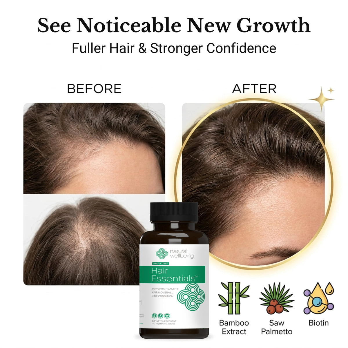 Natural Wellbeing bottle open with capsules visible for easy daily use