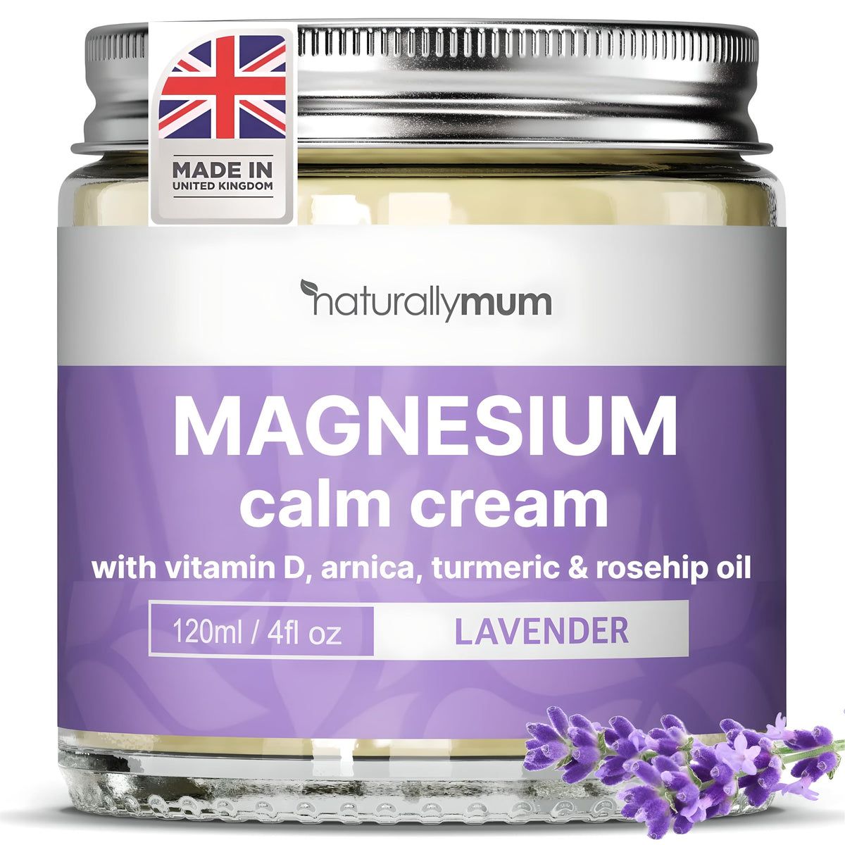 NaturallyMum front packaging showing jar and calming lavender scent benefit