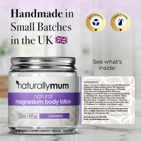 NaturallyMum lotion on bedside table suggesting nighttime routine benefit