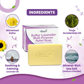 Naturasil soap near lavender sprigs showing botanical calming ingredient