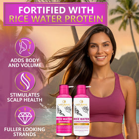 NATURAVIS bottle label detail highlighting rice water and biotin blend