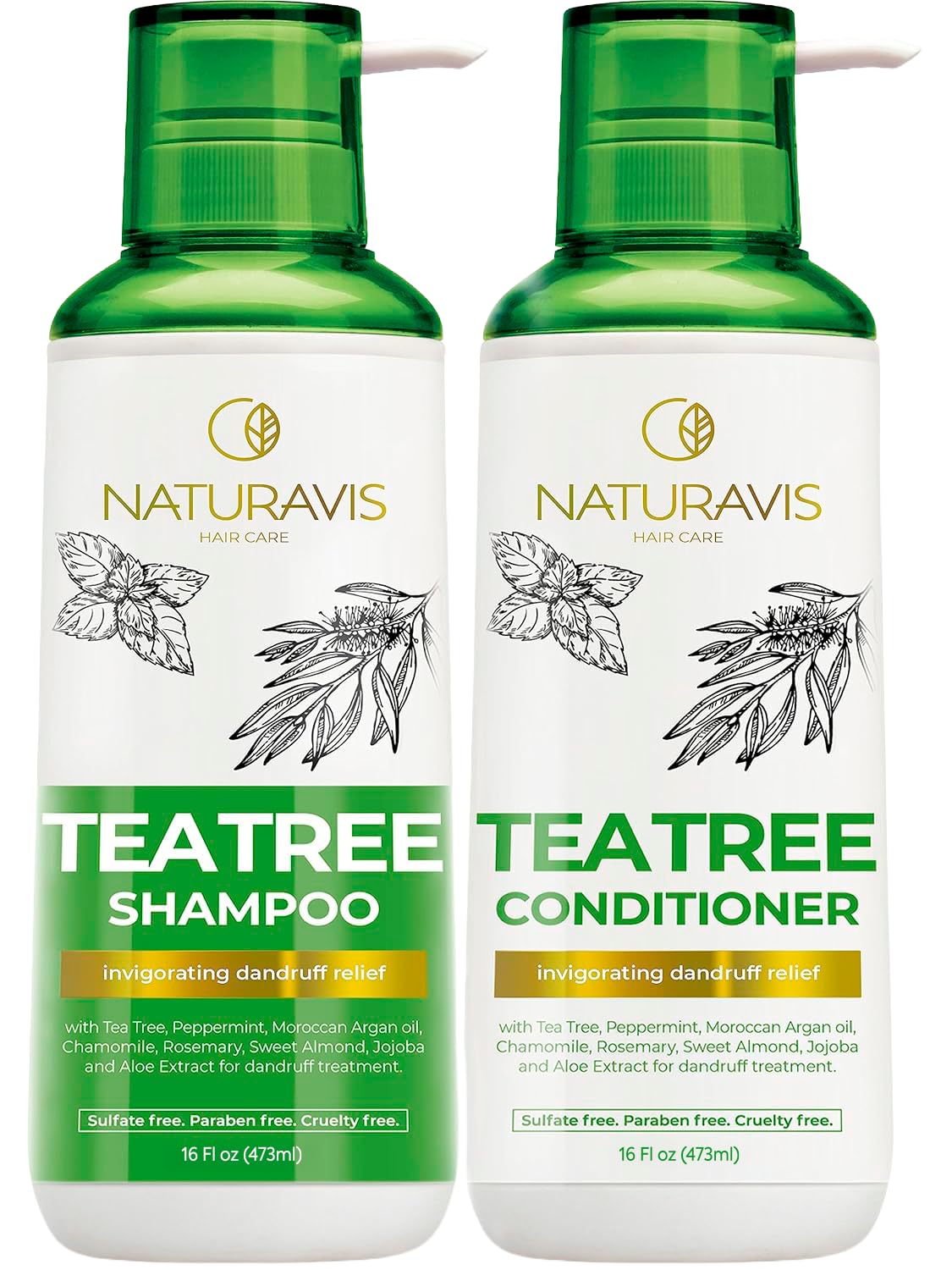 NATURAVIS front packaging of tea tree and mint set showing calming benefit