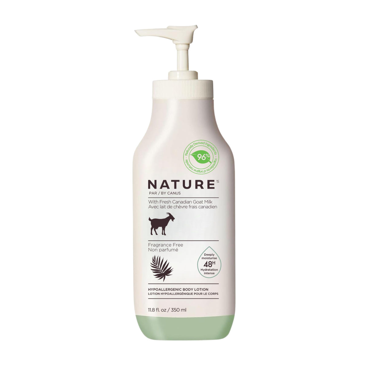 Nature by Canus front packaging showing goat milk lotion and gentle hydration