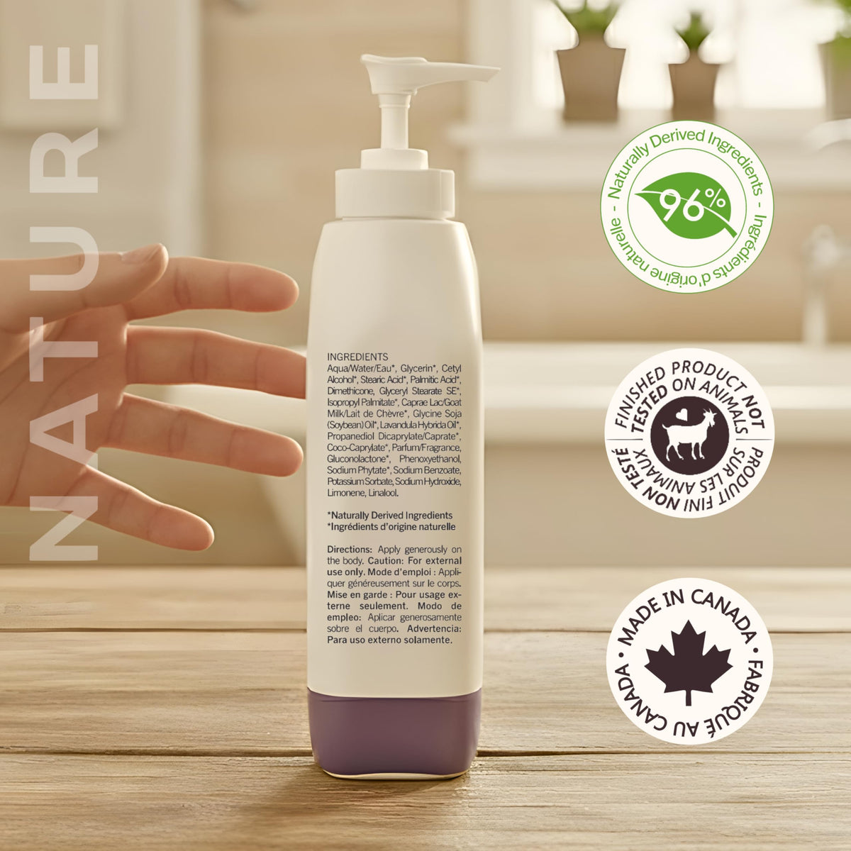 Nature by Canus ingredients label showing vitamins and responsibly sourced claim
