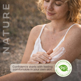 Nature by Canus lotion texture on hand demonstrating lightweight absorption