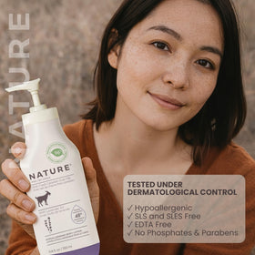 Nature by Canus bottle next to a ruler showing 11.8 oz scale benefit