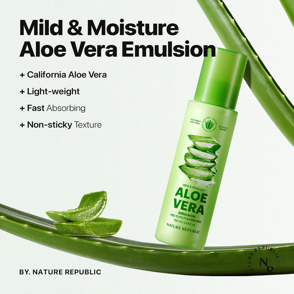 Applying Nature Republic aloe emulsion by hand for fast-absorbing hydration