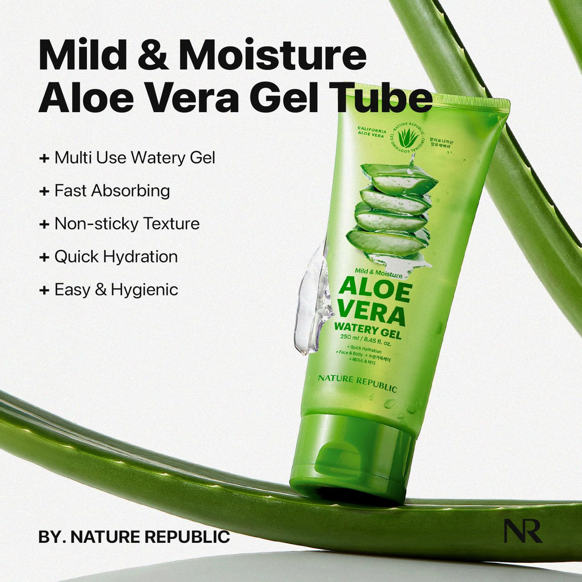 Nature Republic aloe gel texture close-up highlighting quick-absorption