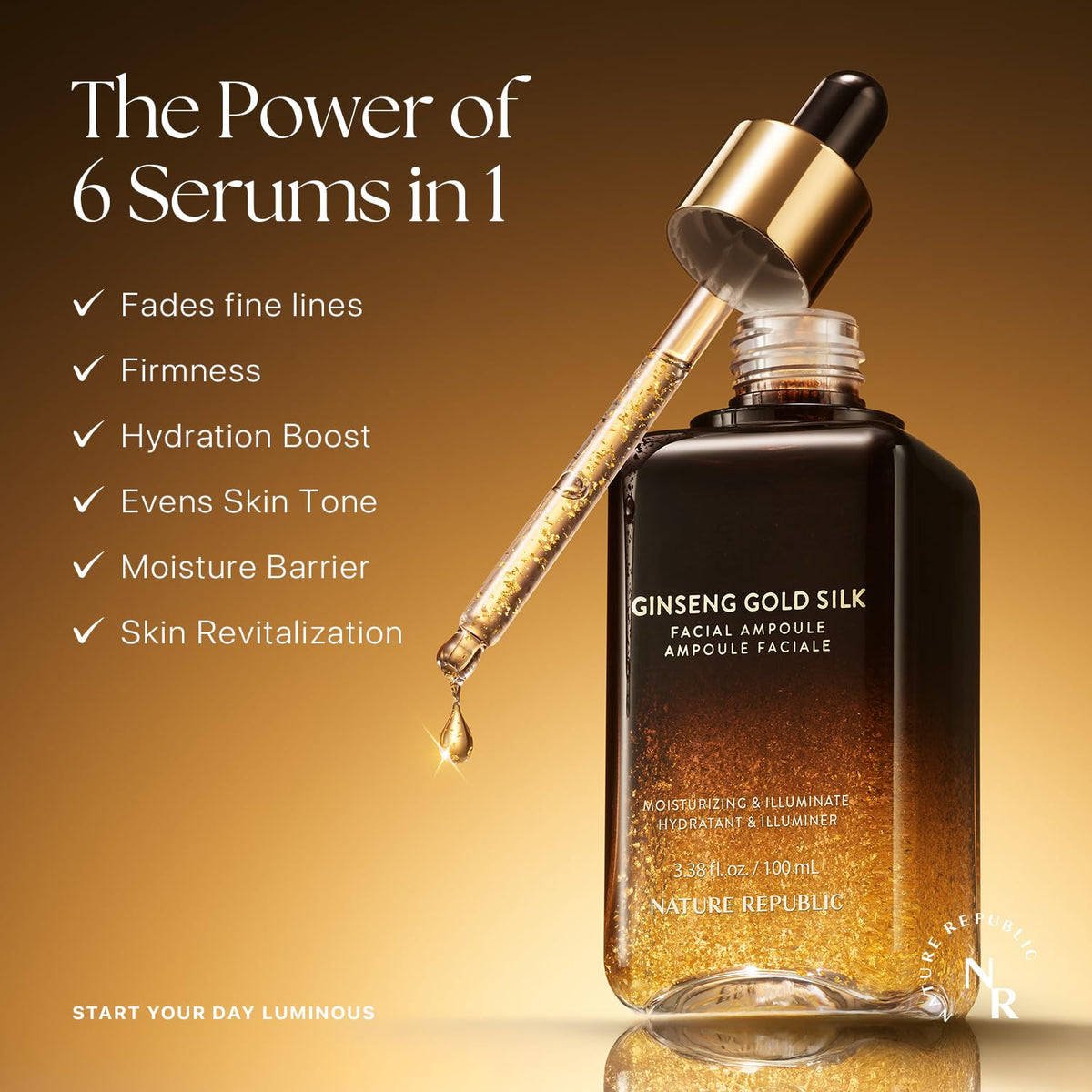 Nature Republic dropper pipette releasing serum highlighting precise application