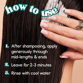Nature Spell conditioner being applied to wet hair to illustrate smoothing and detangling benefit