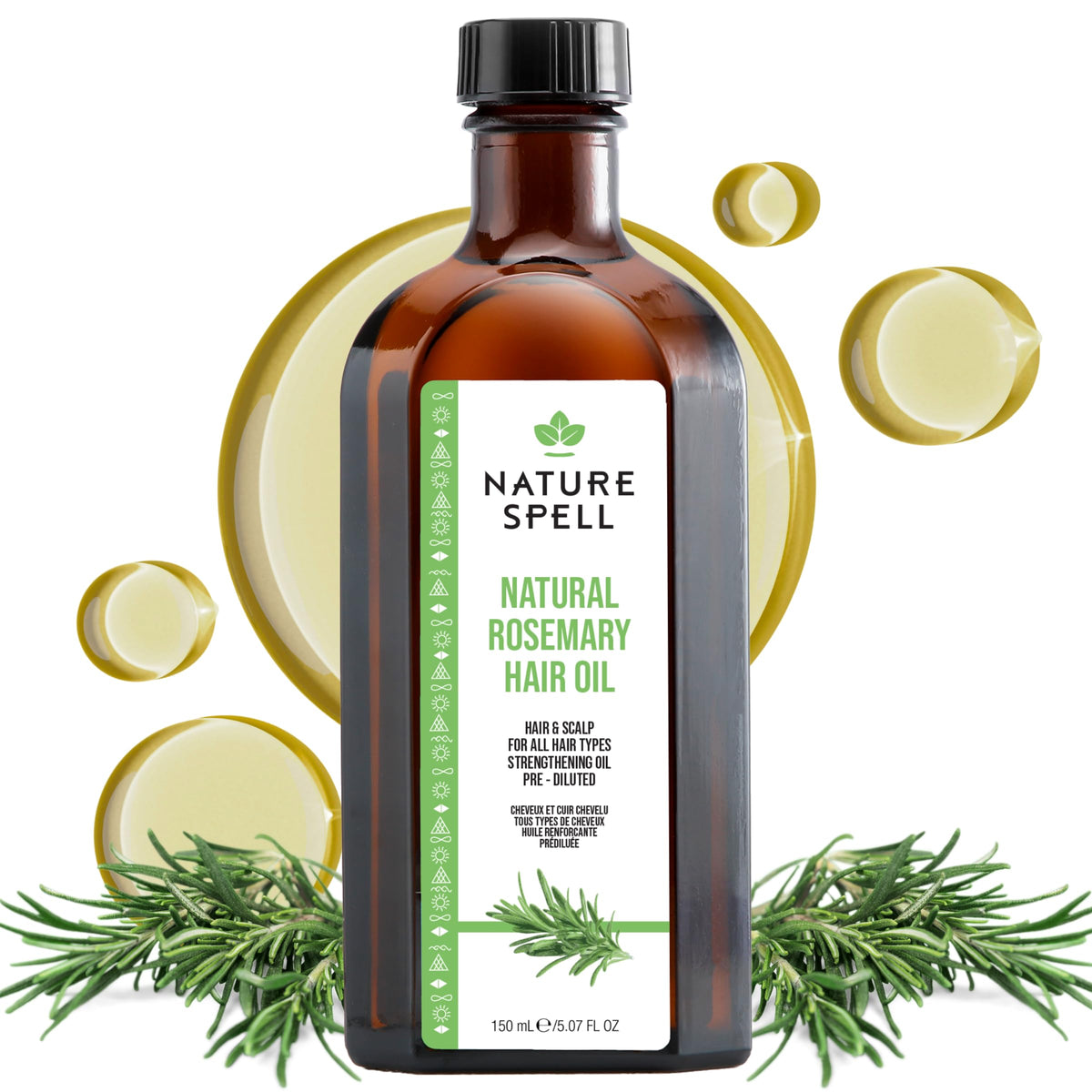 Nature Spell front bottle view showing brand and ready-to-use rosemary oil