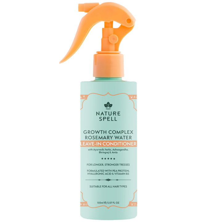 Nature Spell front bottle view showing leave-in conditioner benefits