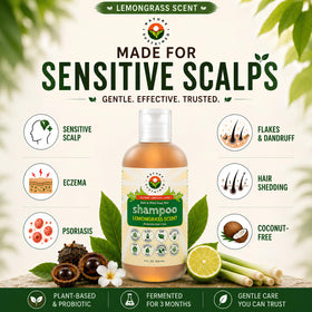 Nature Sustained bottle side showing ingredient list for sensitive scalps