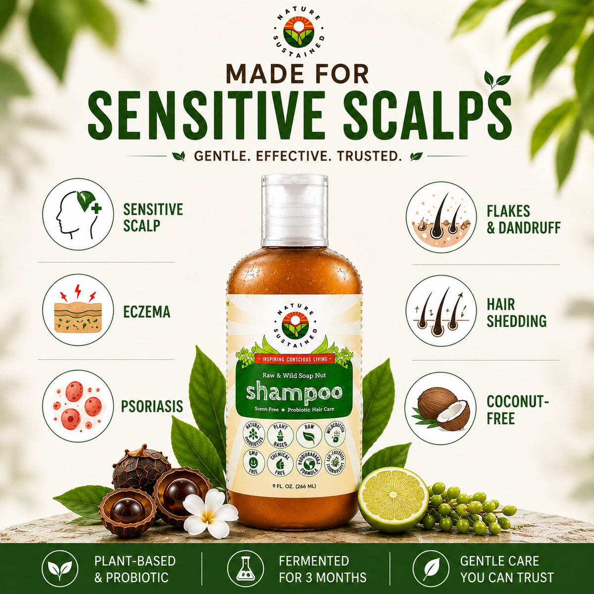Nature Sustained shampoo foam texture demonstrating gentle lathering benefit