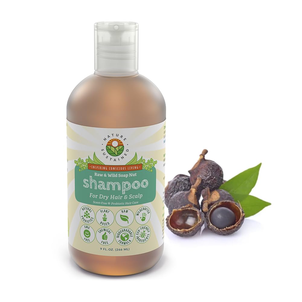 Nature Sustained front bottle showing organic shampoo and hydrating benefits