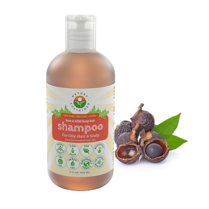 Nature Sustained front packaging showing 9 oz shampoo and clear branding benefit