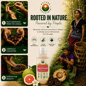 Nature Sustained pomelo and soapberry ingredients highlighting botanical nourishment