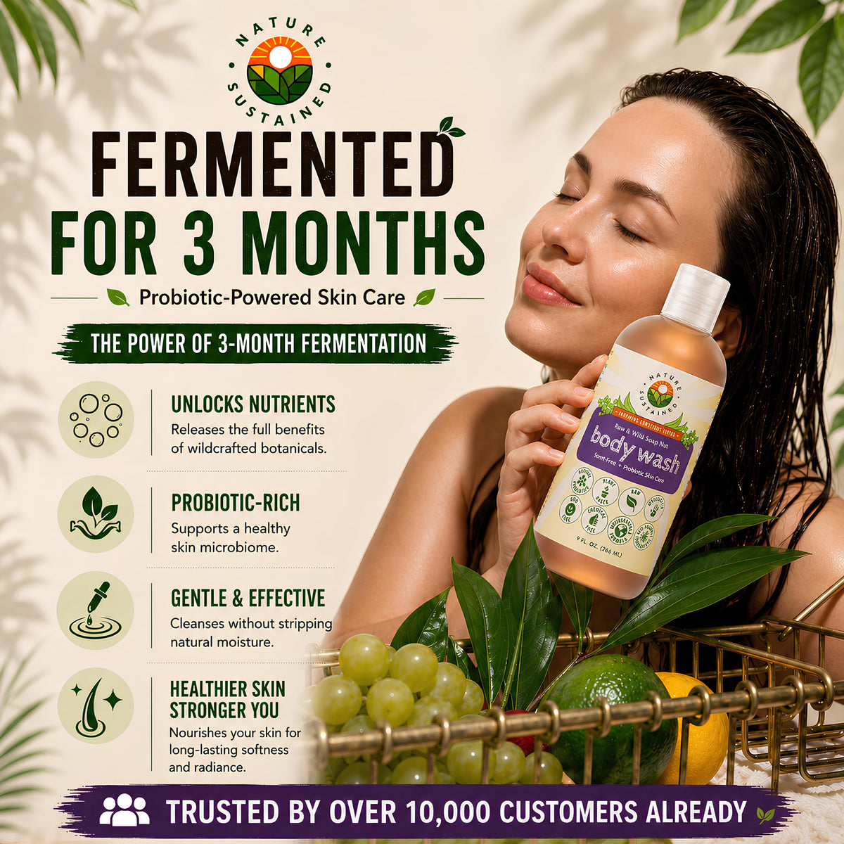 Nature Sustained probiotic ferment detail illustrating botanical potency