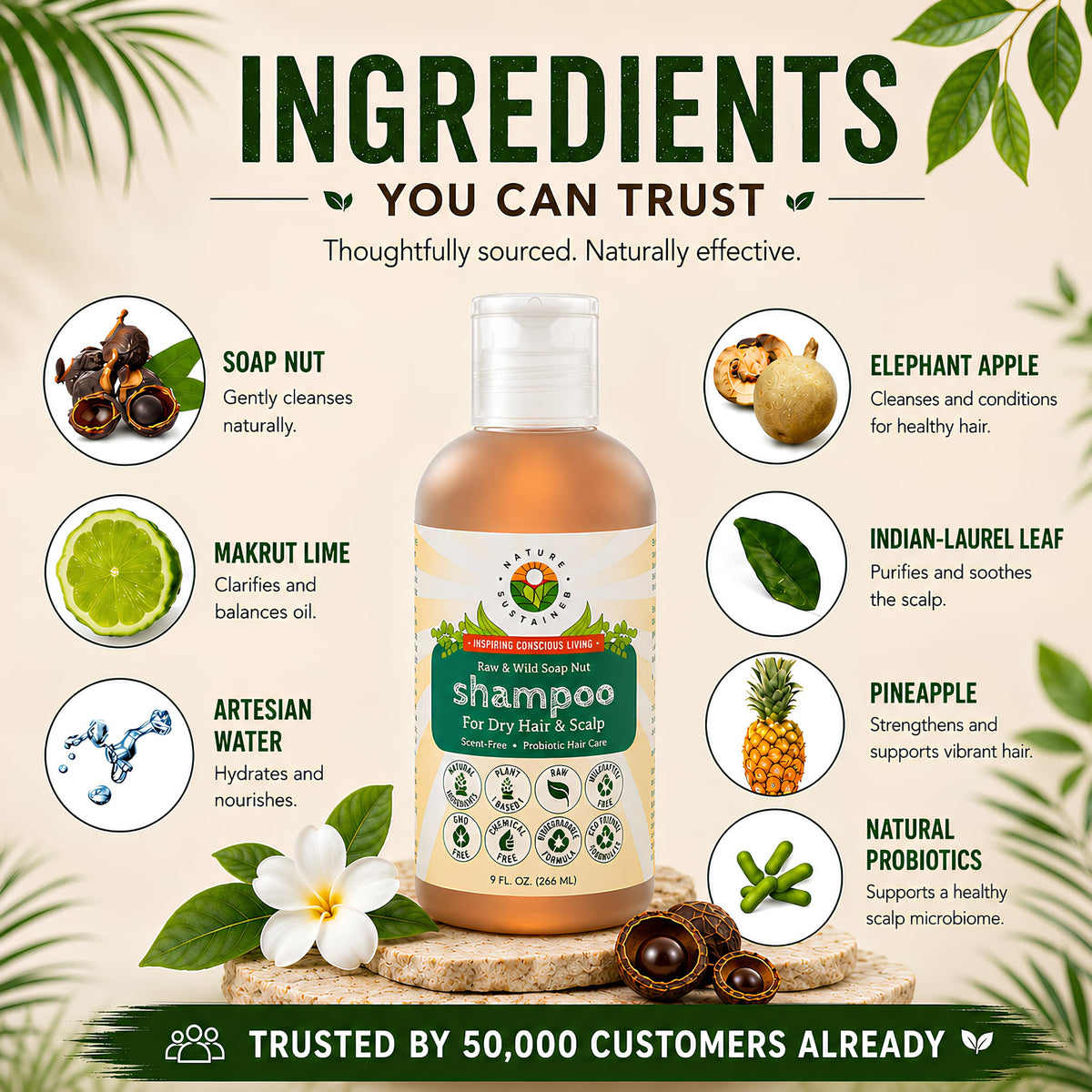 Nature Sustained shampoo texture pumped to show creamy hydration