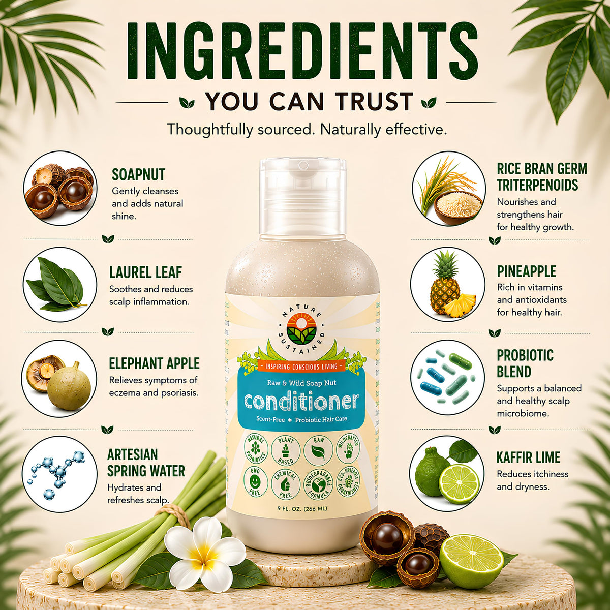 Nature Sustained texture close-up showing creamy conditioner for easy detangling