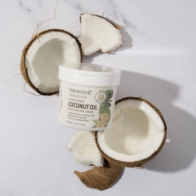 NATURE WELL open jar showing creamy coconut texture and quick absorption