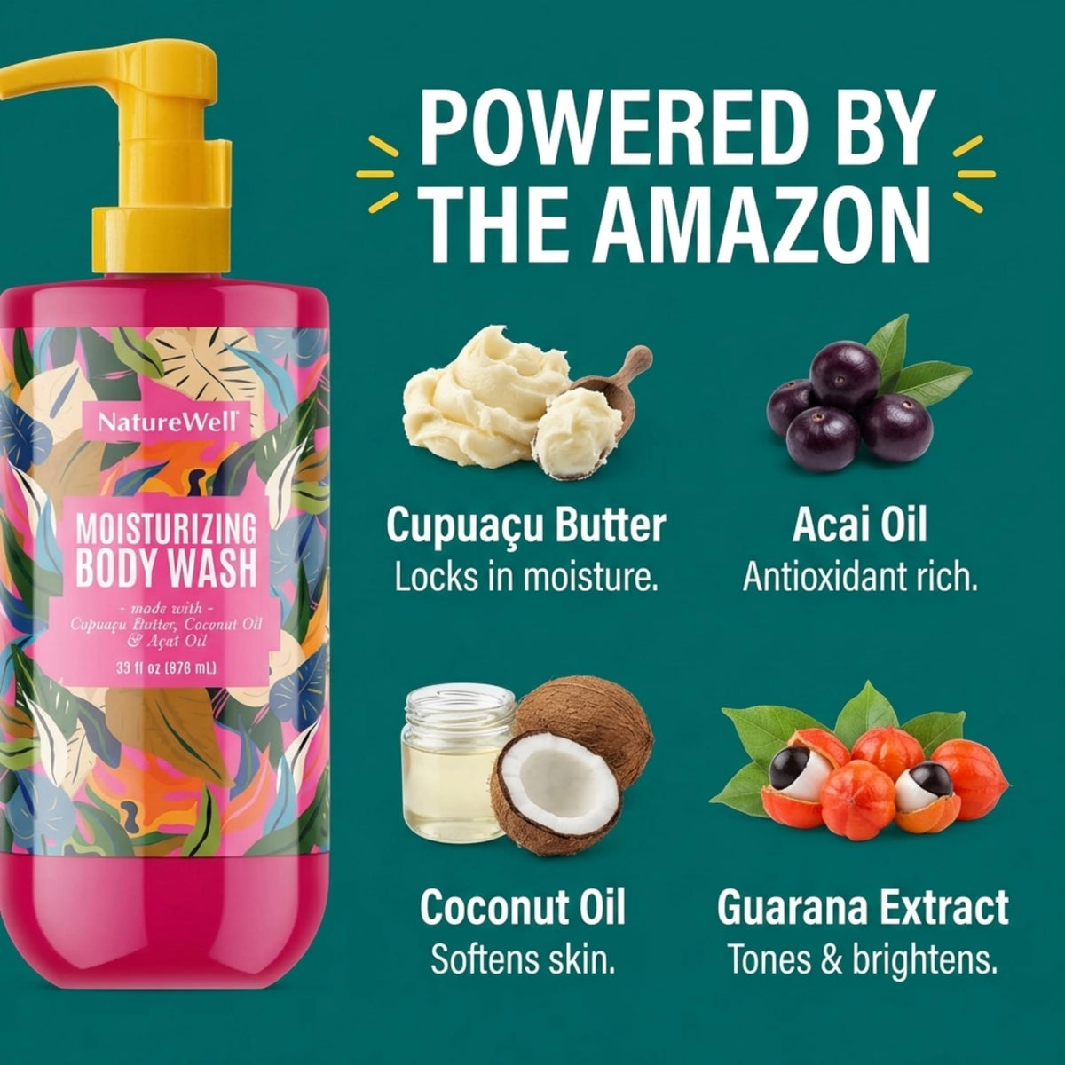 Nature Well cupuaçu butter scoop highlighting moisture-retention benefit