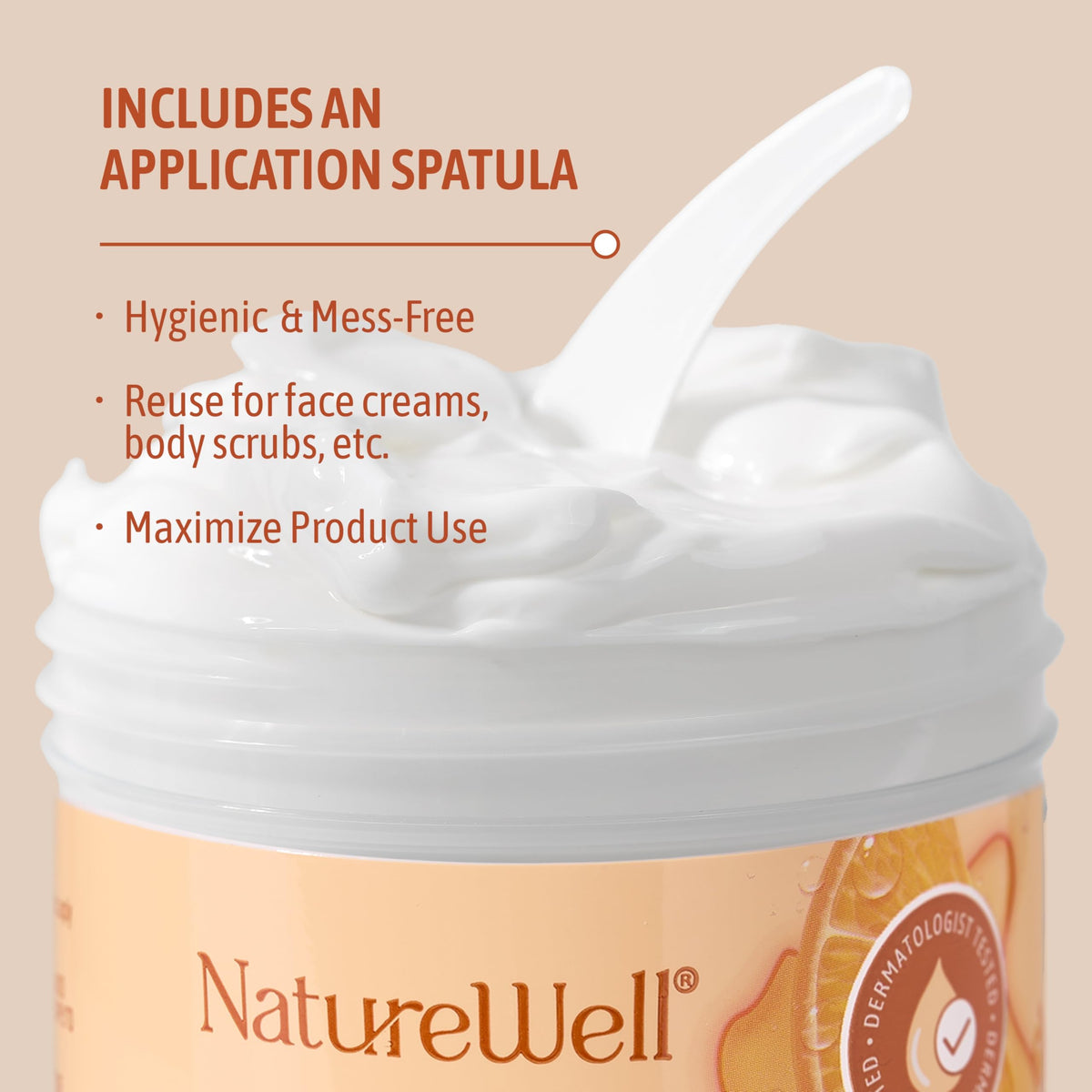 NATURE WELL label close-up highlighting ingredients and nourishing coconut oil benefit