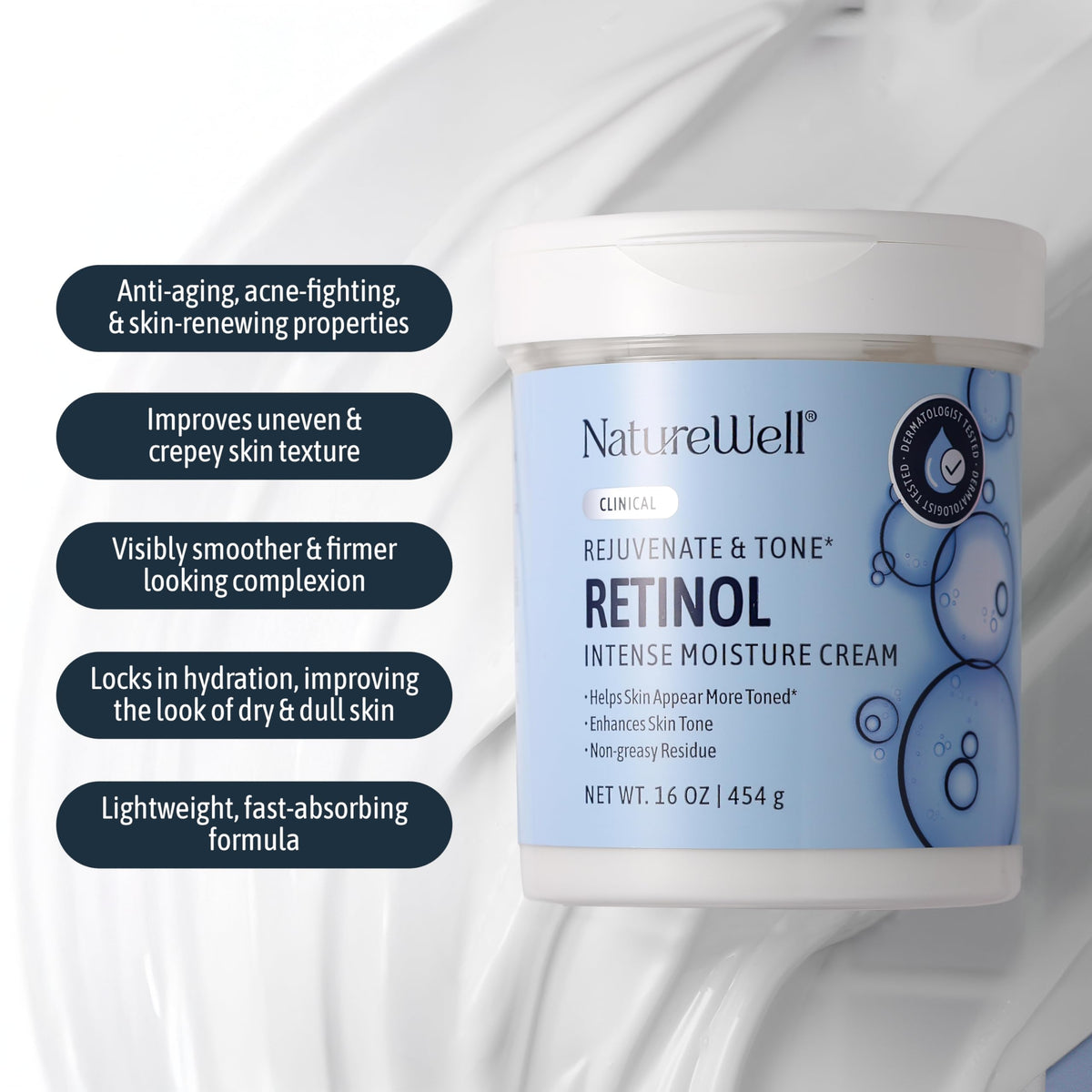 NATURE WELL open jar texture close-up highlighting creamy, hydrating formula