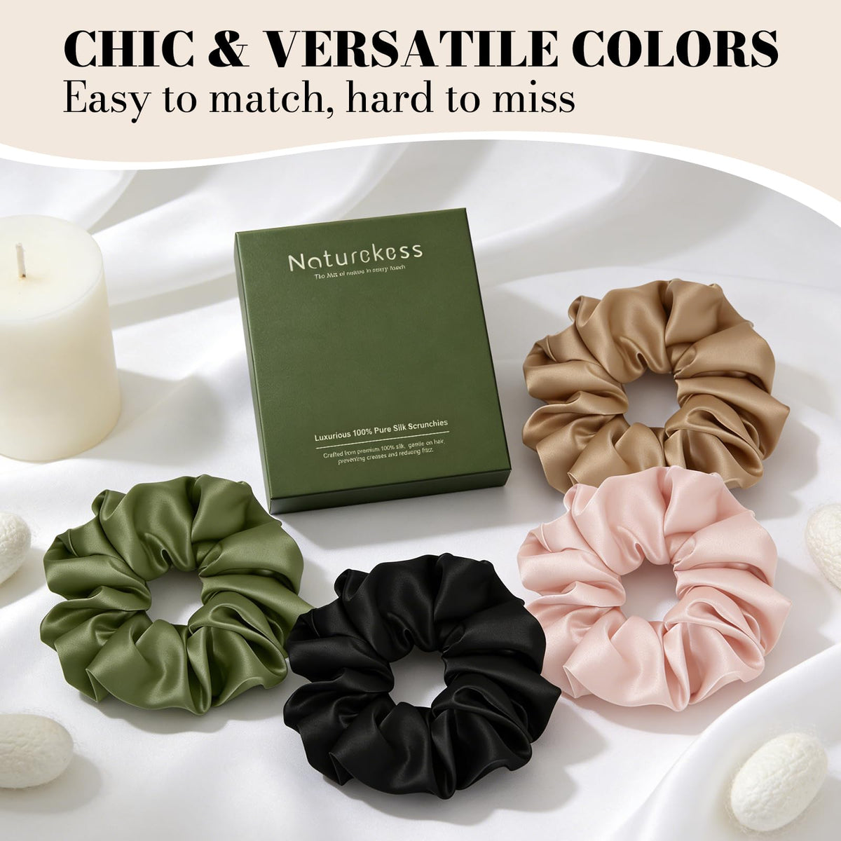 NatureKess scrunchie in gift box presenting stylish, ready-to-gift accessory