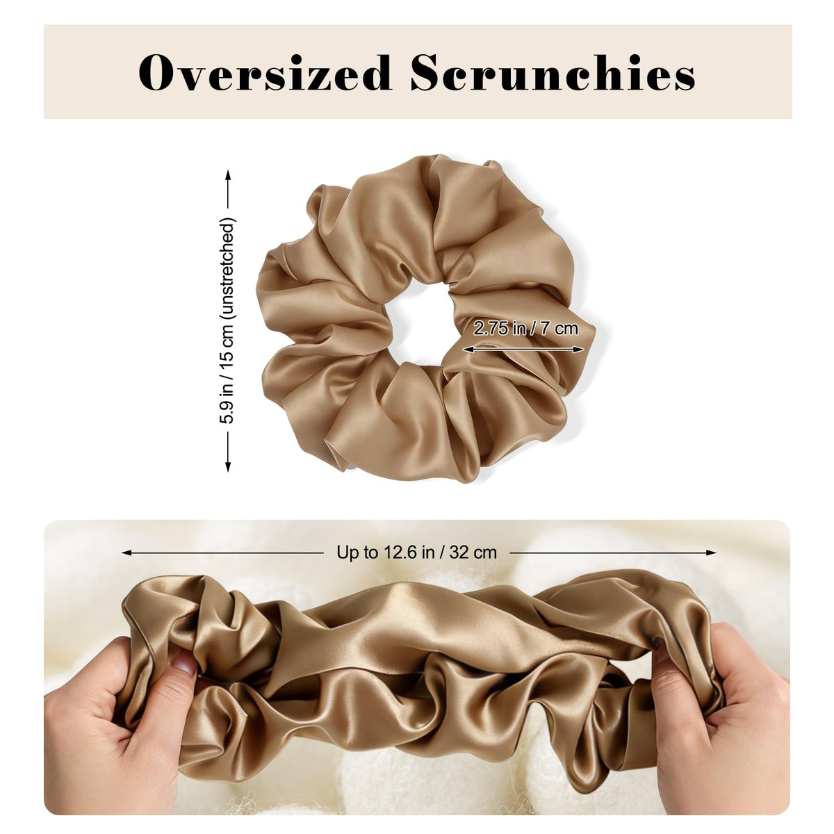 NatureKess scrunchie next to hand for scale showing oversized XL fit