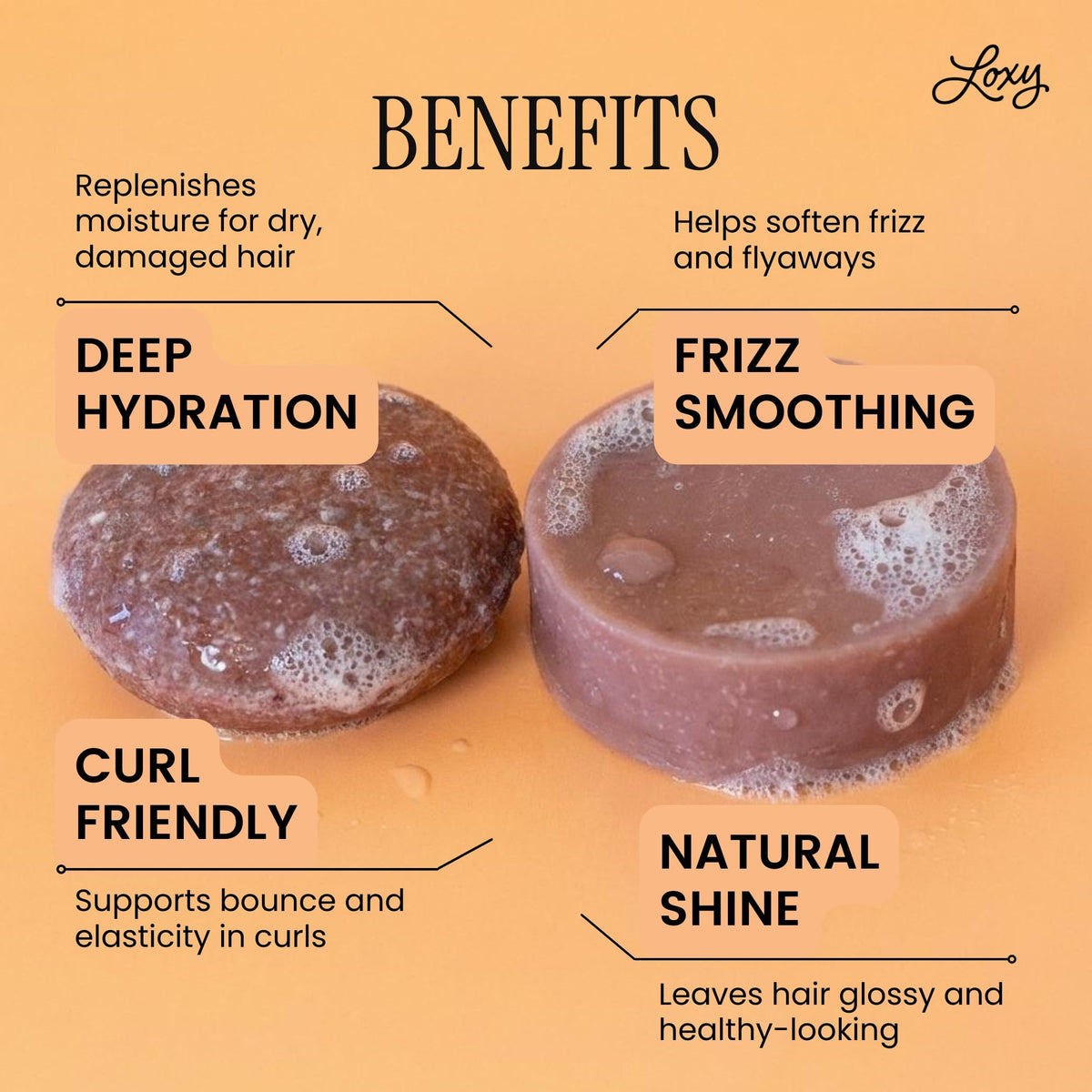 NATURÉL Loxy Relax shampoo bar in hand proving easy lathering
