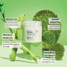 NatureLab.TOKYO masque on hair demonstrating smoothing and hydration