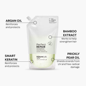 NatureLab.TOKYO refill pouch back label detailing ingredients and directions