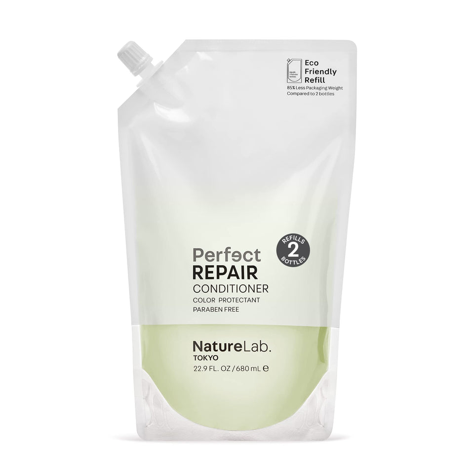 NatureLab.TOKYO front packaging showing refill pouch and label benefits