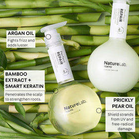 NATURELAB. TOKYO bottle in hand to show 11.5oz scale benefit