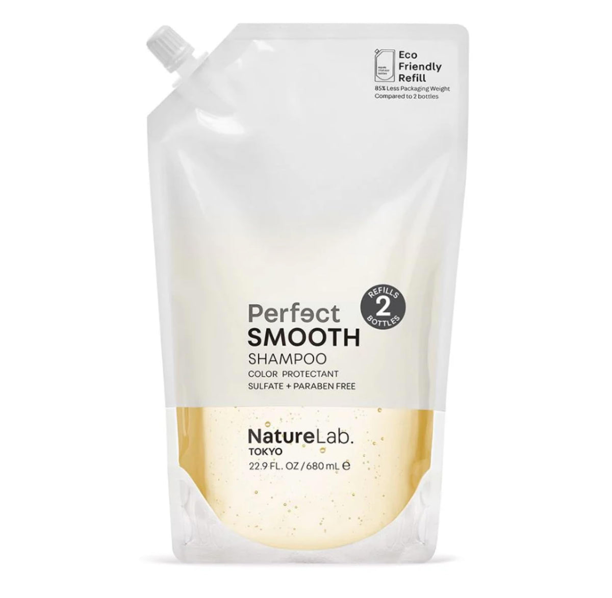 NATURELAB. TOKYO refill pouch front view showing product label and eco benefit