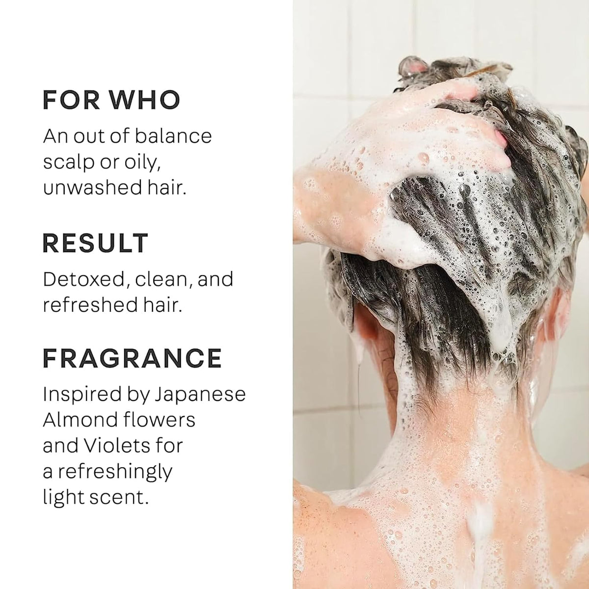 NATURELAB. TOKYO scrub in hand demonstrating easy scalp application benefit