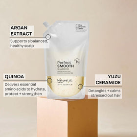 NATURELAB. TOKYO shampoo lather on hair demonstrating gentle, weightless cleansing