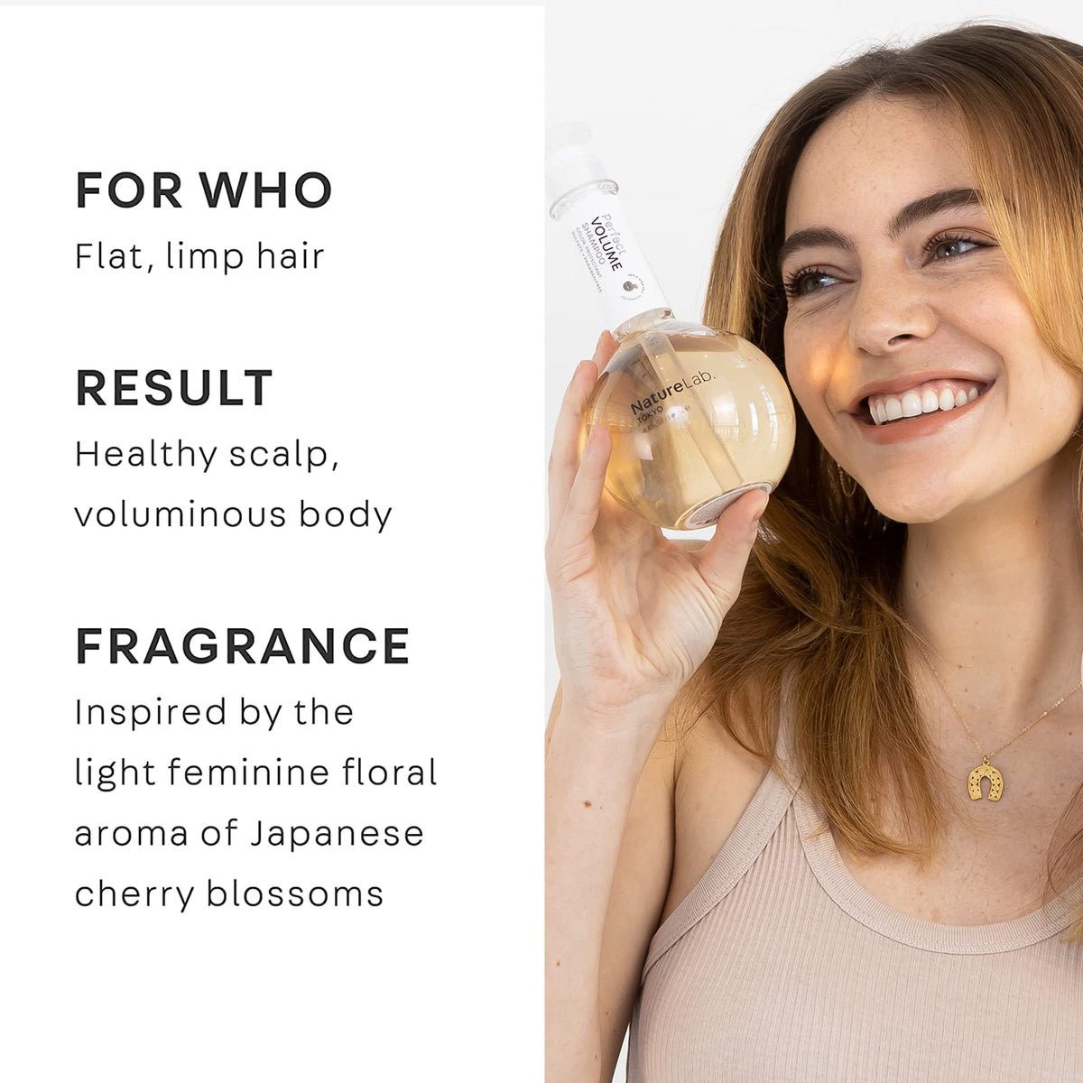 NatureLab.TOKYO pouring refill into dispenser for easy reuse