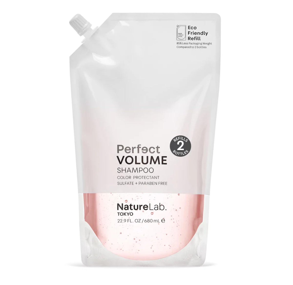 NatureLab.TOKYO refill pouch front view showing volume benefits
