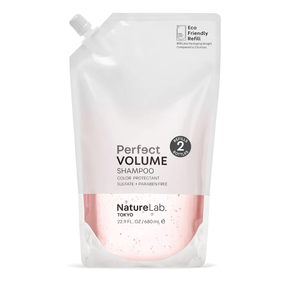 NatureLab.TOKYO refill pouch front view showing volume benefits