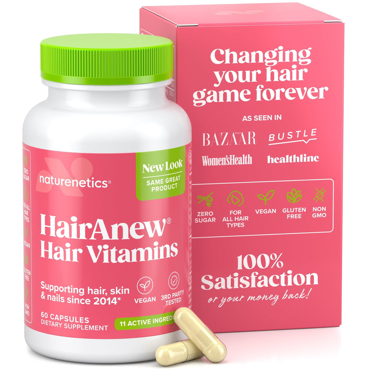 Naturenetics HairAnew front packaging showing clean vegan formula benefits