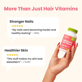 Naturenetics HairAnew serving size on scale illustrating two-capsule daily dose