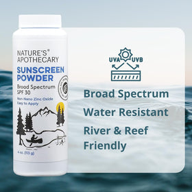 Nature's Apothecary brush applying sunscreen powder providing quick protection