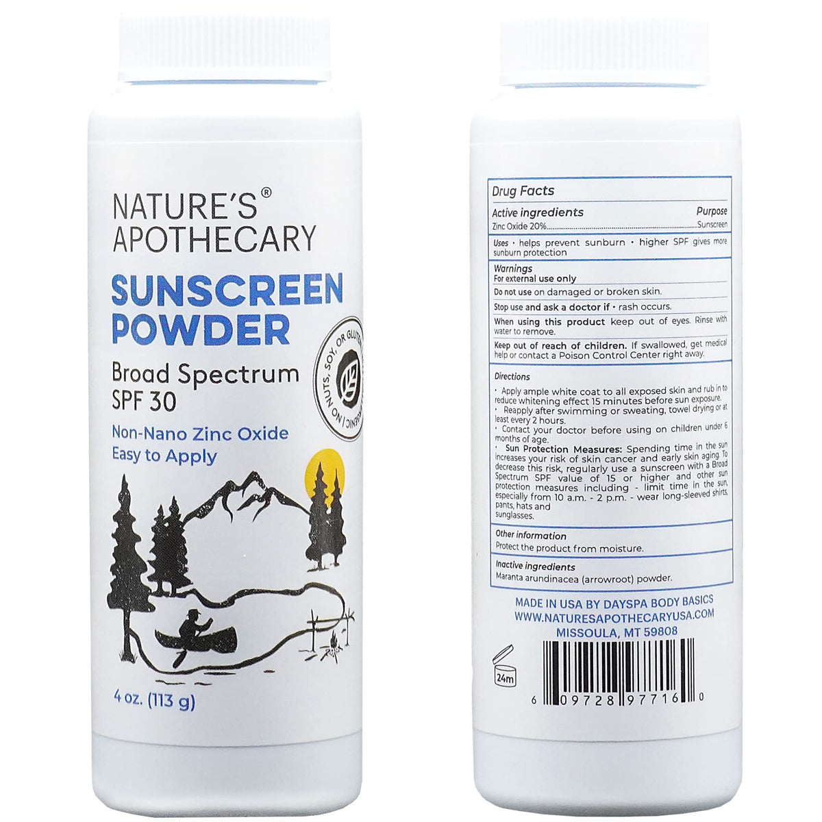 Nature's Apothecary open jar of non‑nano zinc oxide powder for easy touch ups