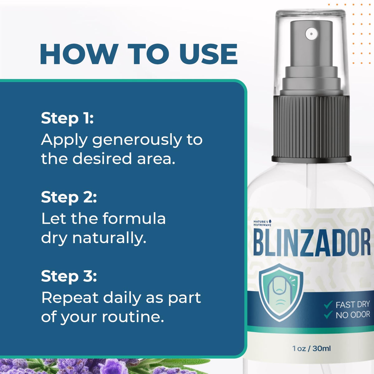 Nature’s NutriWave with lavender, almond, jojoba, chia ingredients highlighting natural formulation