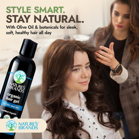 Nature's Brands gel being applied in hands demonstrating easy styling benefit