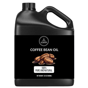Naturevibe Botanicals front packaging of coffee bean oil showcasing jar and label benefits