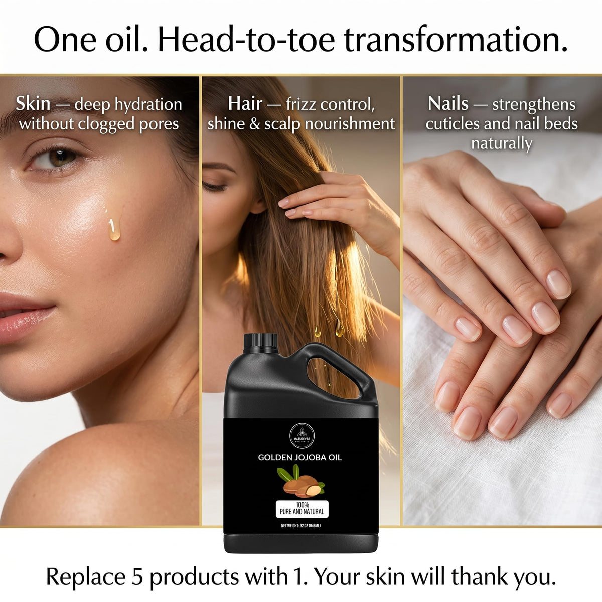 Naturevibe Botanicals being applied to hair ends to reduce frizz and add shine