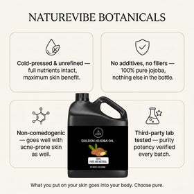 Naturevibe Botanicals label close-up showing cold-pressed purity and ingredient clarity